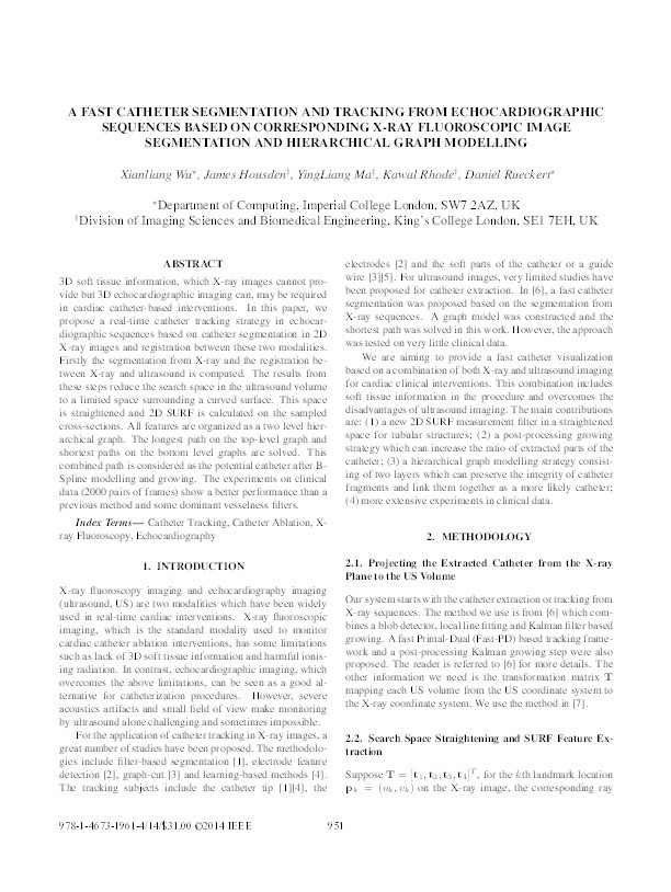 A fast catheter segmentation and tracking from echocardiographic sequences based on corresponding X-ray fluoroscopic image segmentation and hierarchical GRAPH modelling Thumbnail