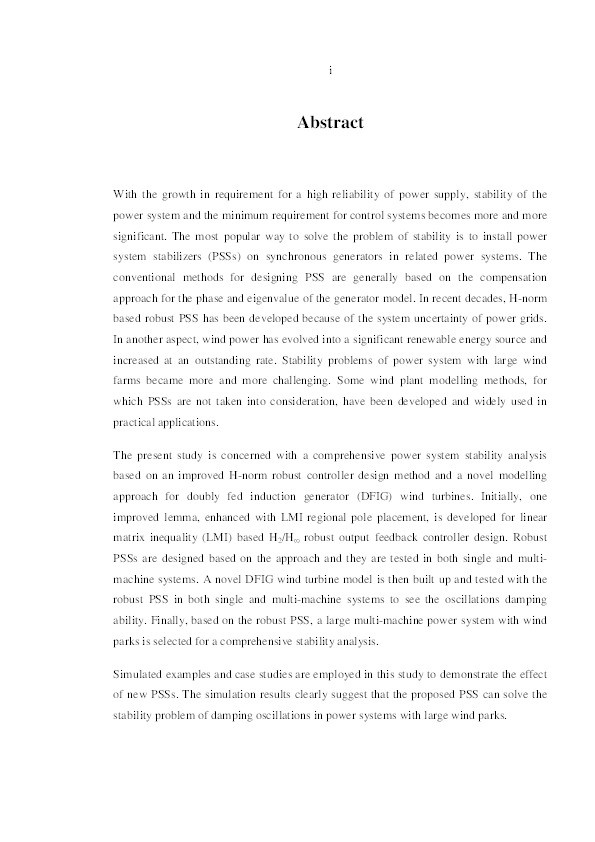 Novel robust control of damping oscillations in power systems with multi-machine wind farms Thumbnail