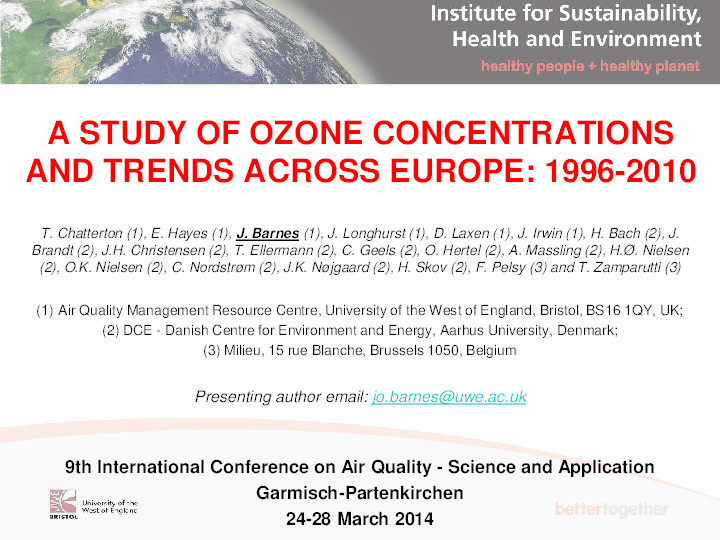 A study of ozone concentrations and trends across Europe: 1996-2010 Thumbnail