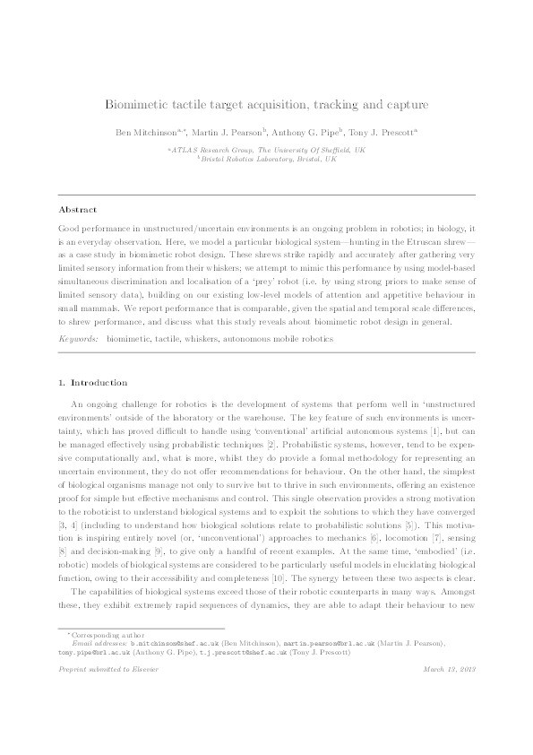 Biomimetic tactile target acquisition, tracking and capture Thumbnail