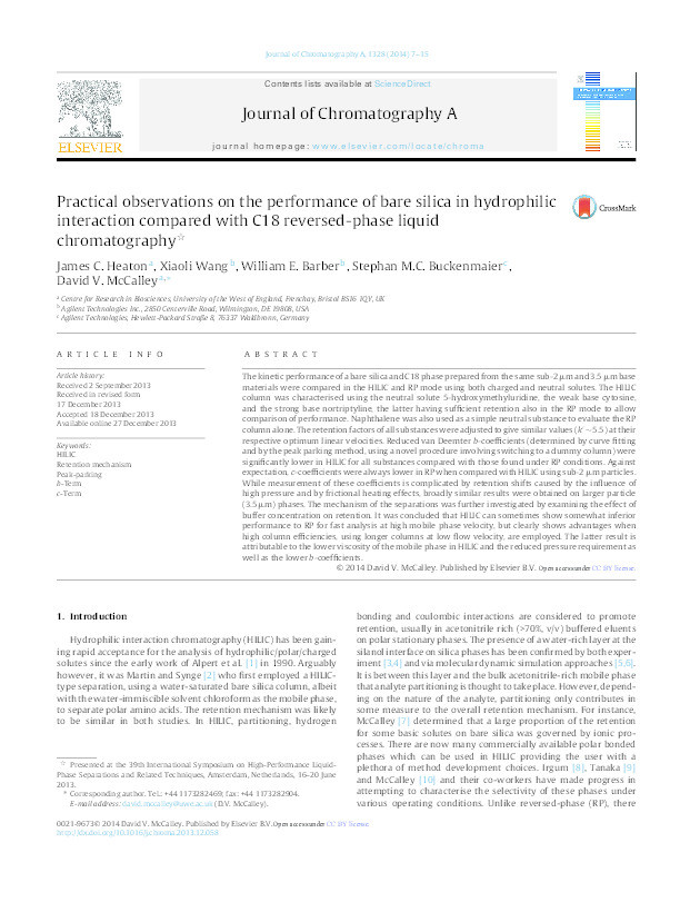 Practical observations on the performance of bare silica in hydrophilic interaction compared with C18 reversed-phase liquid chromatography Thumbnail