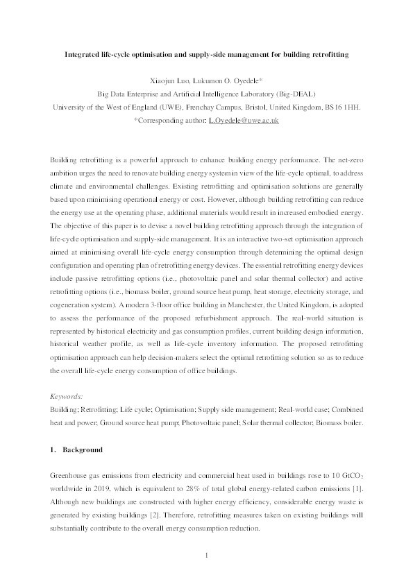 Integrated life-cycle optimisation and supply-side management for building retrofitting Thumbnail