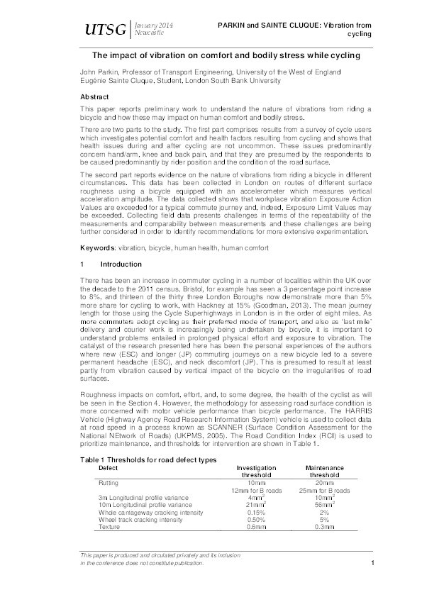 The impact of vibration on comfort and bodily stress while cycling Thumbnail