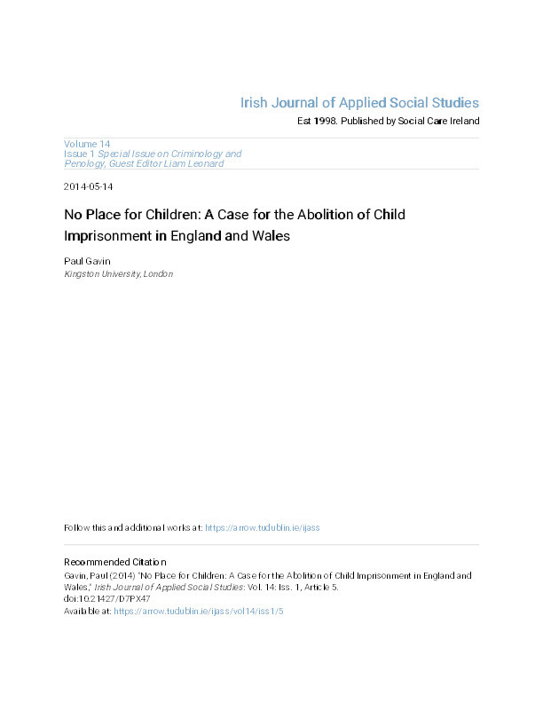 No place for children: A case for the abolition of child imprisonment in England and Wales Thumbnail