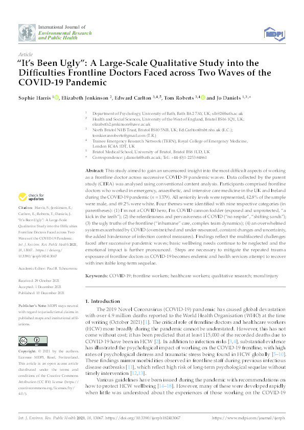 “It’s been ugly”: A large-scale qualitative study into the difficulties frontline doctors faced across two waves of the COVID-19 pandemic Thumbnail