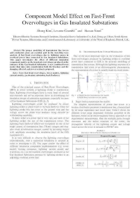 Component model effect on fast-front overvoltages in gas insulated substations Thumbnail