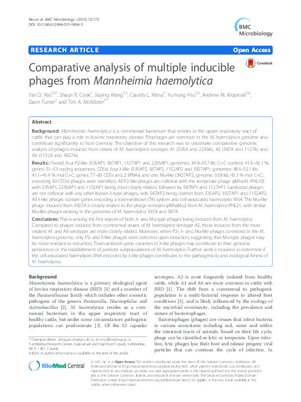 Comparative analysis of multiple inducible phages from Mannheimia haemolytica Thumbnail