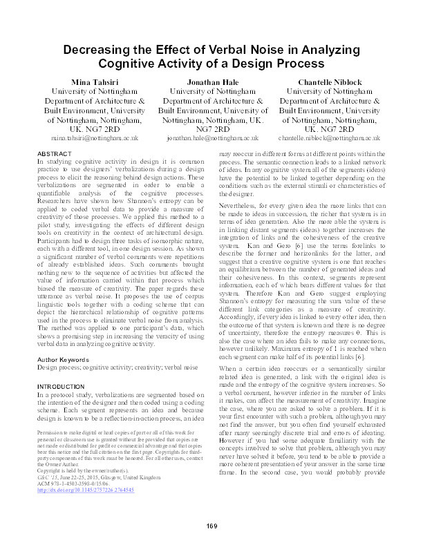 Decreasing the effect of verbal noise in analyzing cognitive activity of a design process Thumbnail