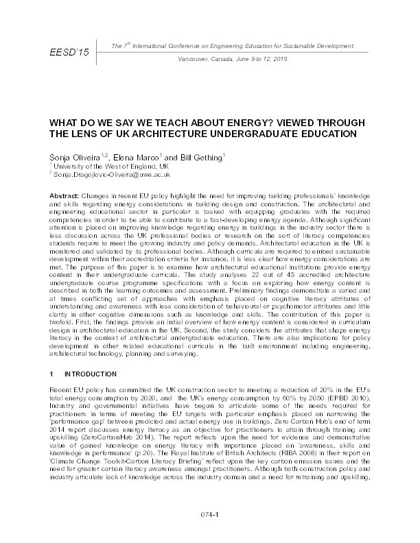 What do we say we teach about energy? Viewed through the lens of UK architecture undergraduate education Thumbnail