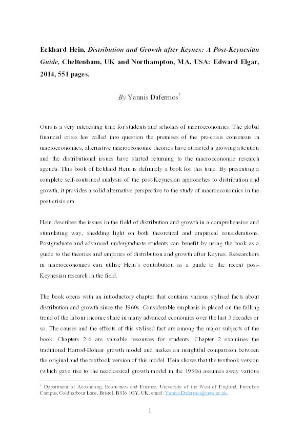 Book review: Distribution and growth after Keynes: A post-Keynesian guide by Eckhard Hein Thumbnail