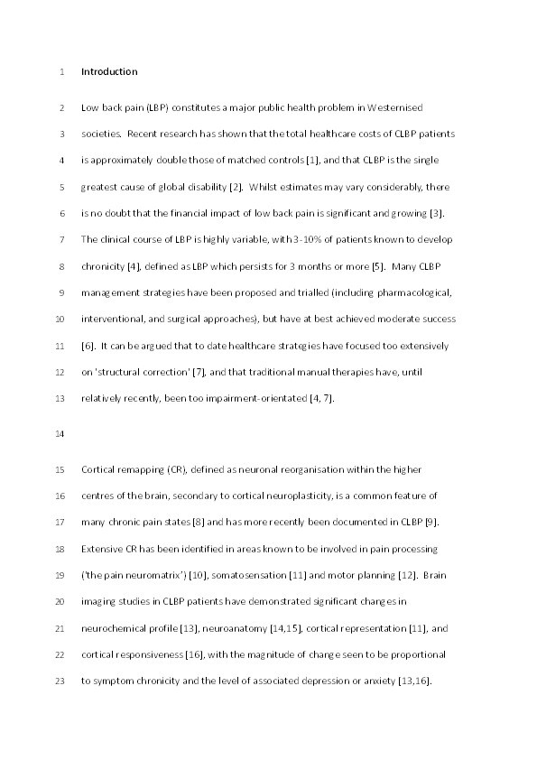 The impact of cortical remapping interventions on pain and disability in chronic low back pain: A systematic review Thumbnail