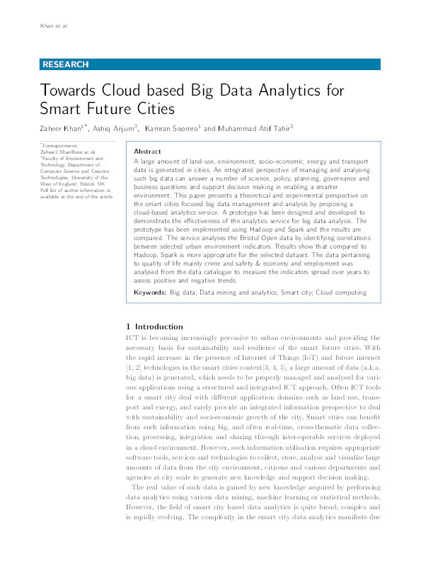 Towards cloud based big data analytics for smart future cities Thumbnail