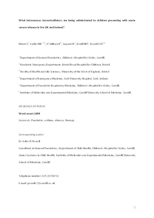 Which intravenous bronchodilators are being administered to children presenting with acute severe wheeze in the UK and Ireland? Thumbnail