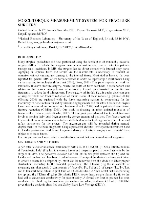 Force-torque measurement system For fracture surgery Thumbnail