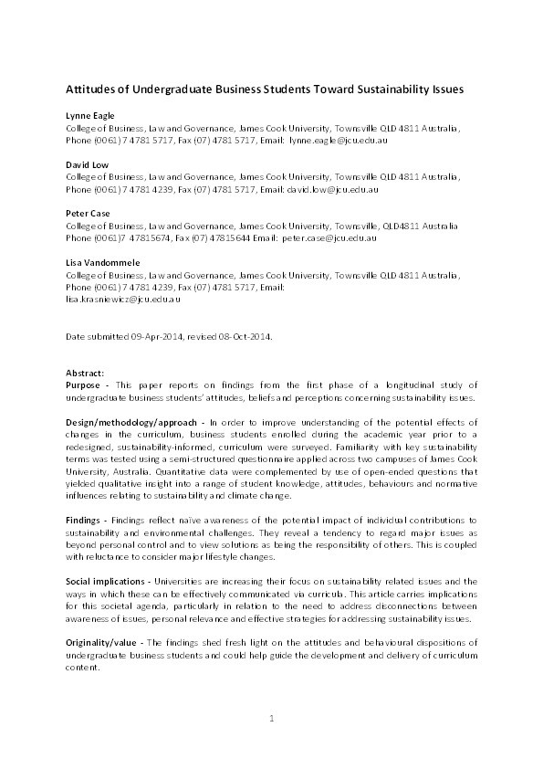 Attitudes of undergraduate business students toward sustainability issues Thumbnail