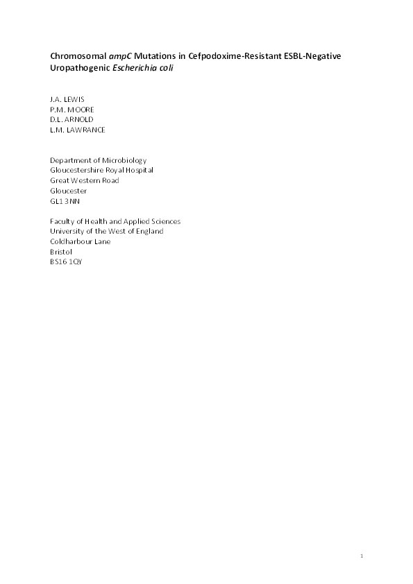 Chromosomal ampC mutations in cefpodoxime-resistant, ESBL-negative uropathogenic Escherichia coli Thumbnail