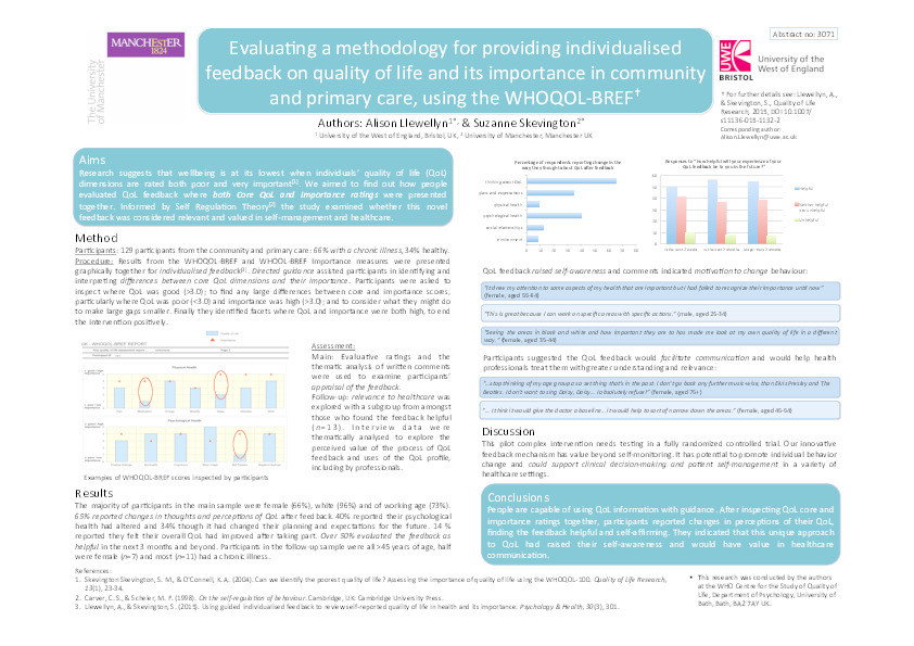 Evaluating a methodology for providing individualised feedback on quality of life and its importance in community and primary care, using the WHOQOL-BREF Thumbnail