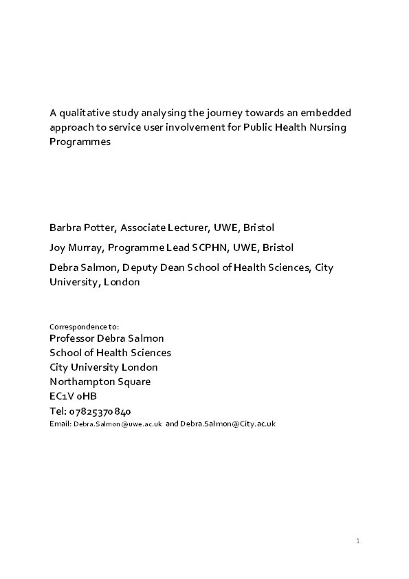 A qualitative study analysing the journey towards an embedded approach to service user involvement Thumbnail