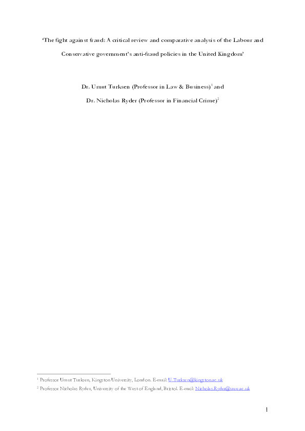 The fight against fraud: A critical review and comparative analysis of the Labour and Conservative government’s anti-fraud policies in the United Kingdom Thumbnail