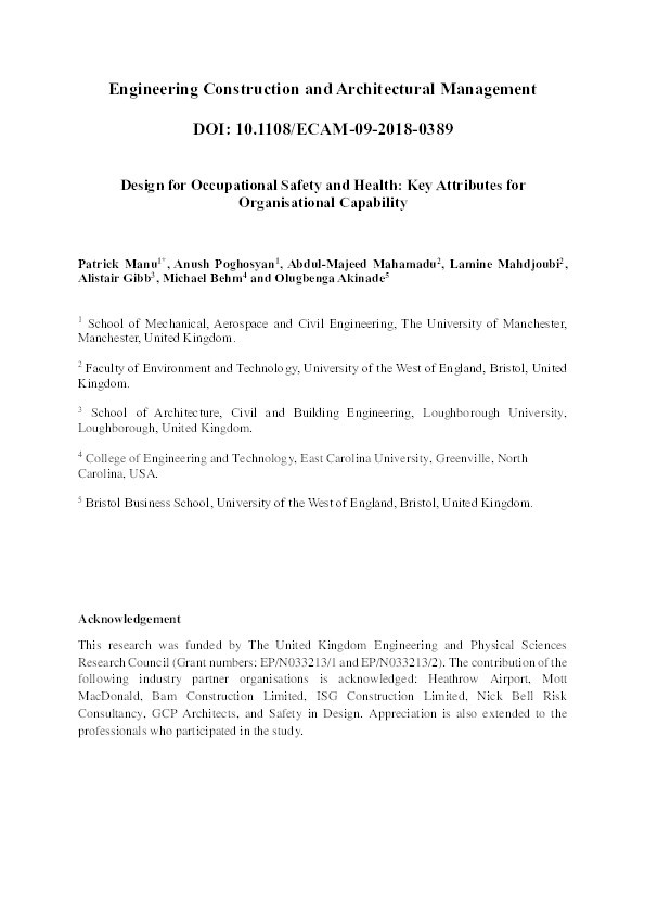 Design for occupational safety and health: Key attributes for organisational capability Thumbnail