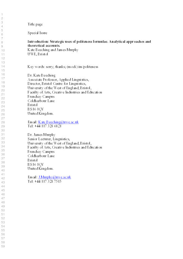 Introduction: Strategic uses of politeness formulae. Analytical approaches and theoretical accounts Thumbnail