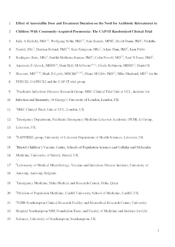 Effect of Amoxicillin dose and treatment duration on the need for antibiotic re-treatment in children with Community-Acquired Pneumonia: The CAP-IT randomized clinical trial Thumbnail