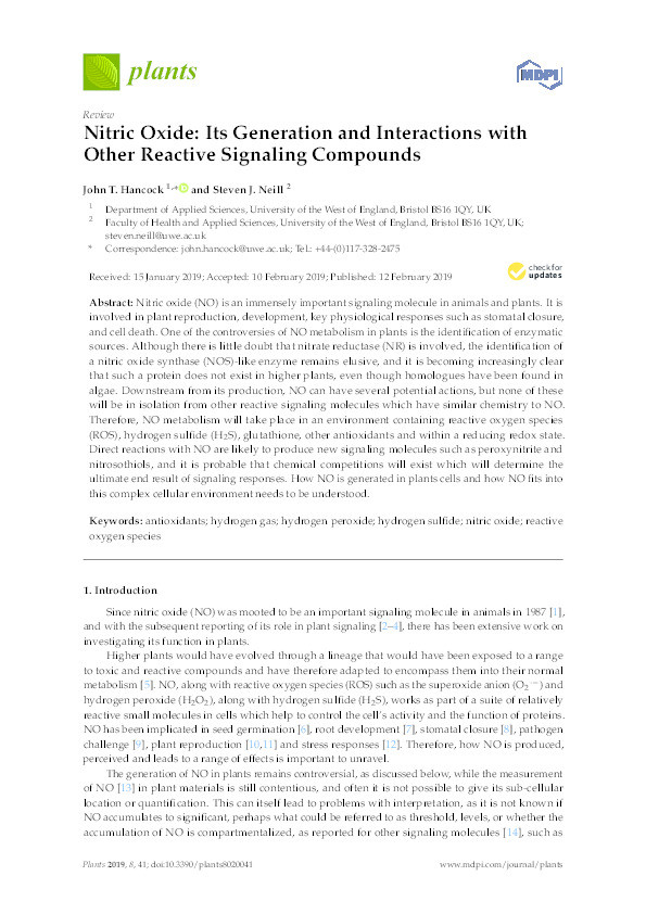 Nitric oxide: Its generation and interactions with other reactive signaling compounds Thumbnail