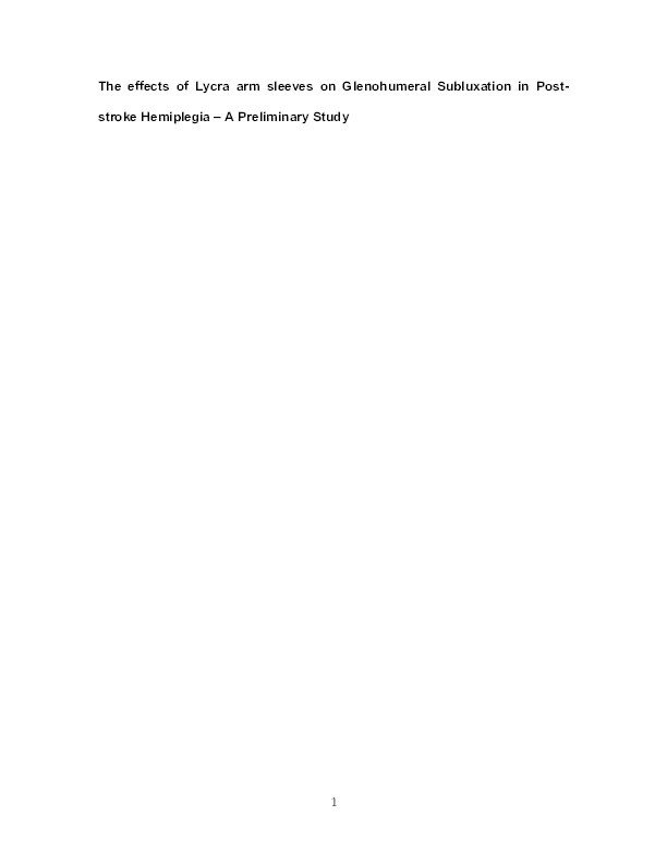 The effects of lycra arm sleeve on glenohumeral subluxation in poststroke hemiplegia - A preliminary study Thumbnail