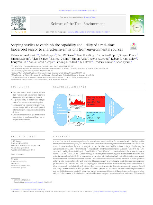 Scoping studies to establish the capability and utility of a real-time bioaerosol sensor to characterise emissions from environmental sources Thumbnail