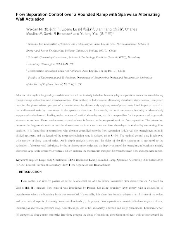Flow separation control over a rounded ramp with spanwise alternating wall actuation Thumbnail