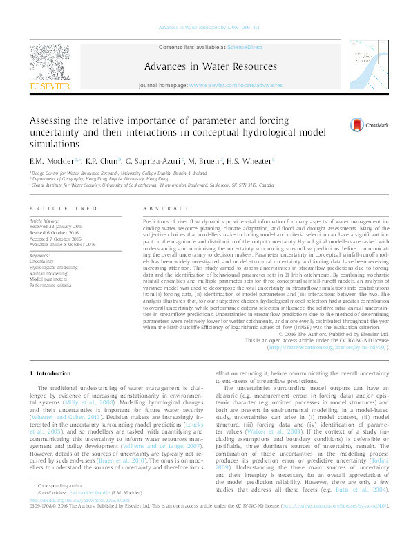 Assessing the relative importance of parameter and forcing uncertainty and their interactions in conceptual hydrological model simulations Thumbnail