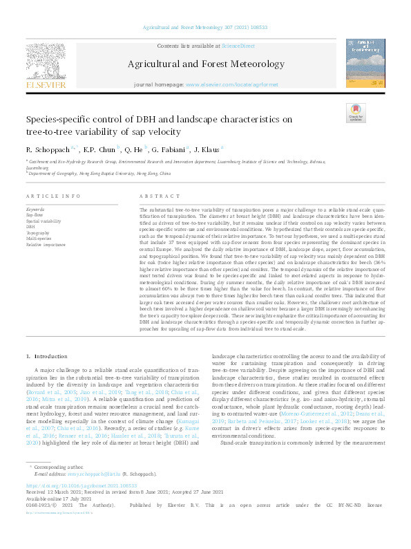 Species-specific control of DBH and landscape characteristics on tree-to-tree variability of sap velocity Thumbnail