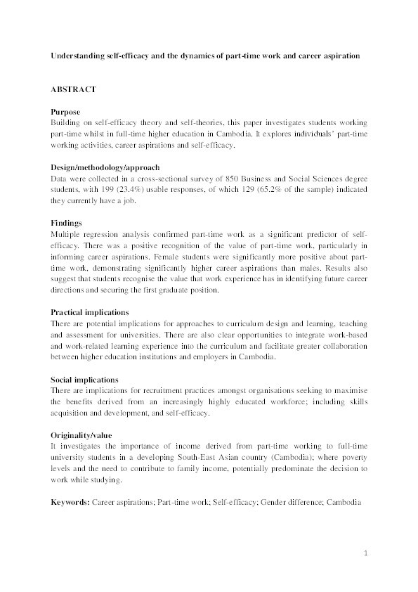 Understanding self-efficacy and the dynamics of part-time work and career aspiration Thumbnail