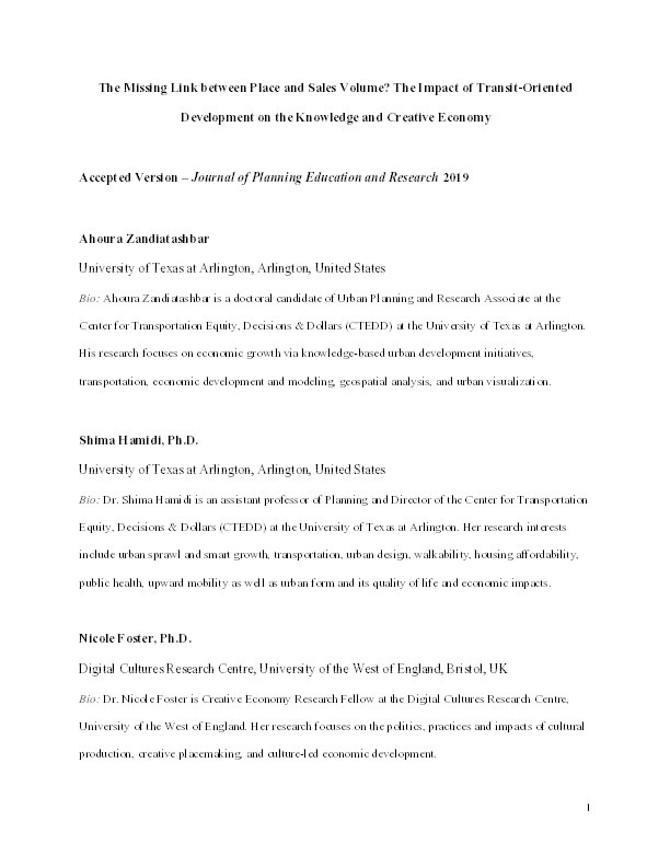 The missing link between place and productivity? The impact of transit-oriented development on the knowledge and creative economy Thumbnail