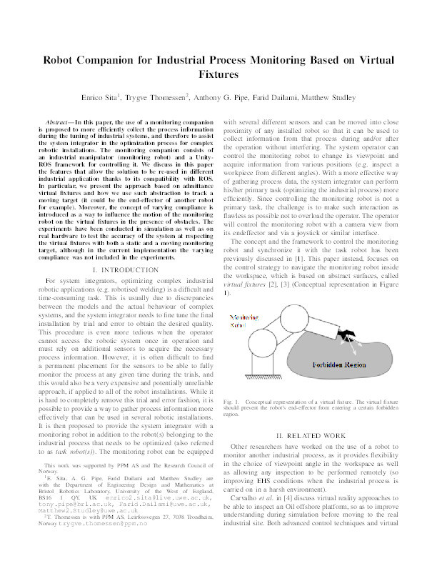 Robot companion for industrial process monitoring based on virtual fixtures Thumbnail