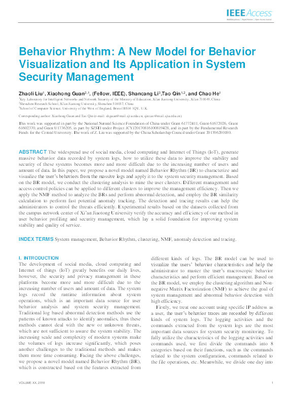 Behavior rhythm: A new model for behavior visualization and its application in system security management Thumbnail