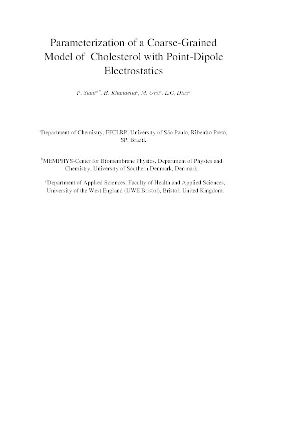 Parameterization of a coarse-grained model of cholesterol with point-dipole electrostatics Thumbnail