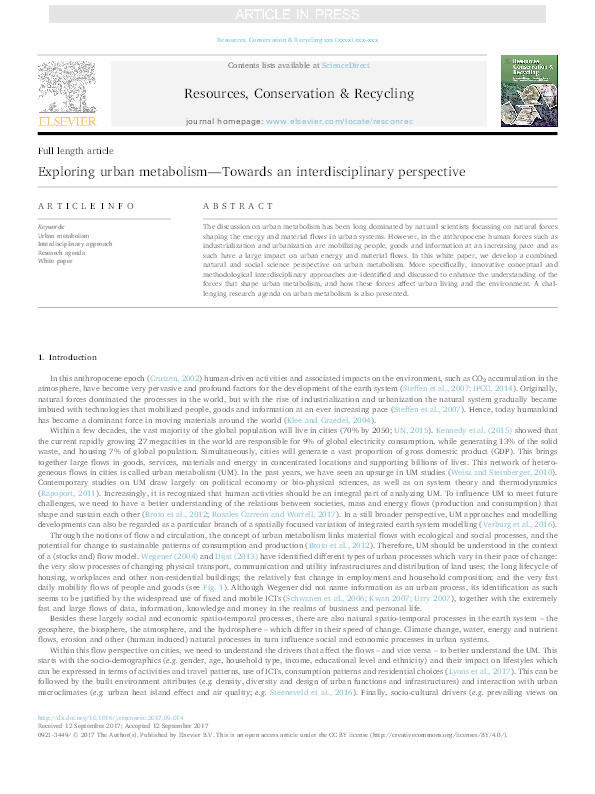 Exploring urban metabolism—Towards an interdisciplinary perspective Thumbnail