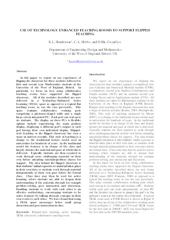 Use of technology enhanced teaching rooms to support flipped teaching Thumbnail