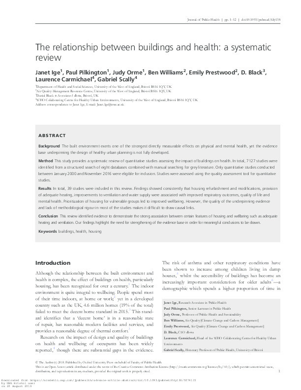 The relationship between buildings and health: A systematic review Thumbnail