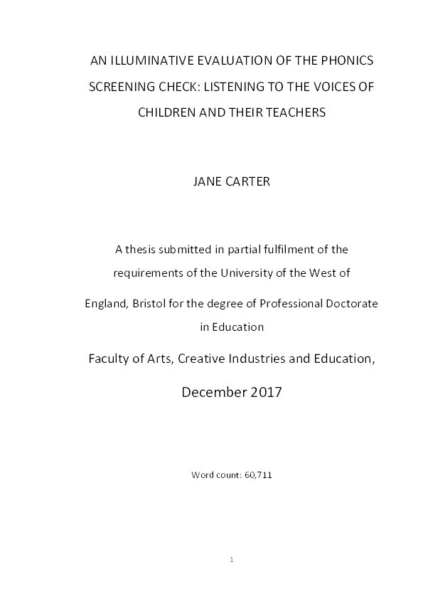 An illuminative evaluation of the phonics screening check: Listening to the voices of children and their teachers Thumbnail