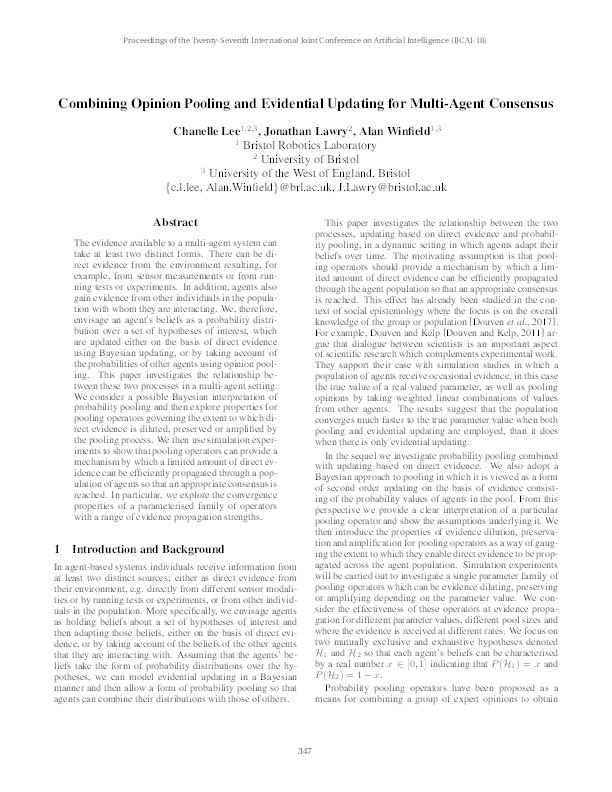 Combining opinion pooling and evidential updating for multi-agent consensus Thumbnail