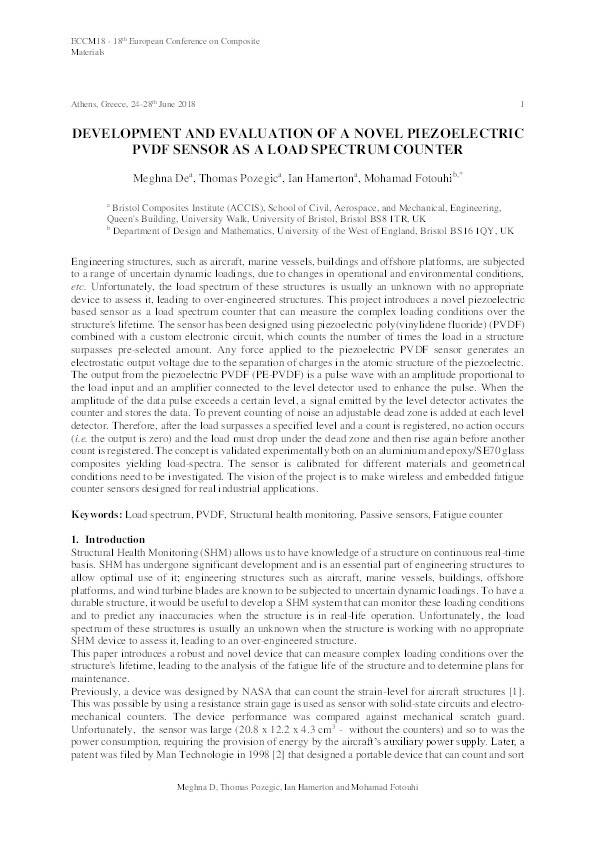 Development and evaluation of a novel piezoelectric PVDF sensor as a load spectrum counter Thumbnail