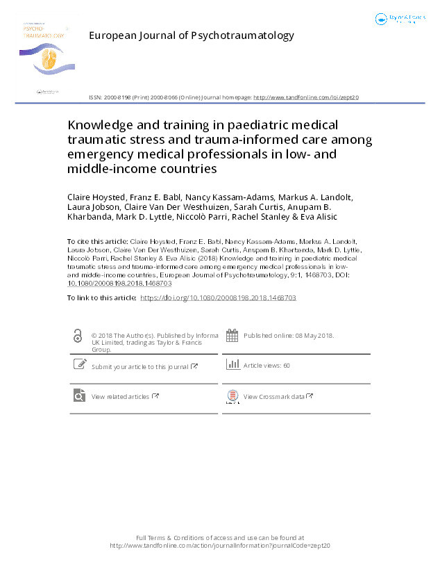 Knowledge and training in paediatric medical traumatic stress and trauma-informed care among emergency medical professionals in low- and middle-income countries Thumbnail