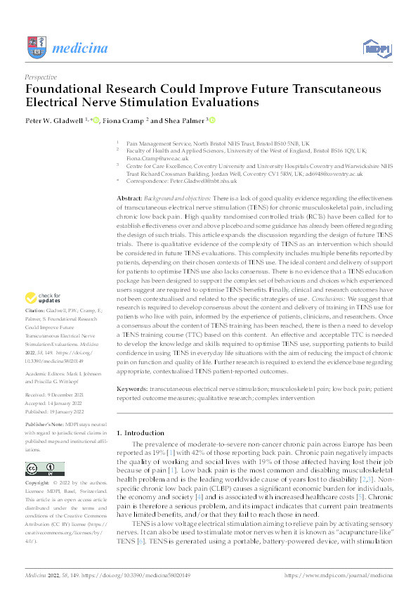 Foundational research could improve future transcutaneous electrical nerve stimulation evaluations Thumbnail