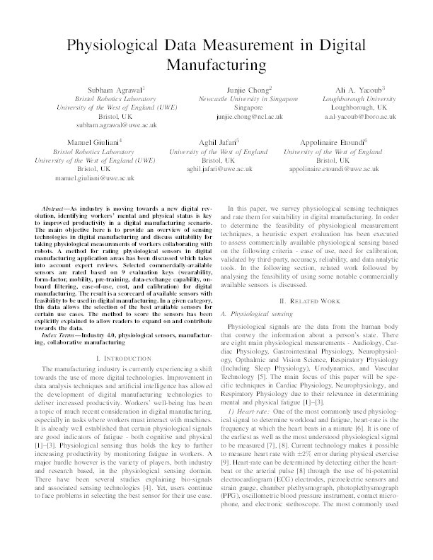 Physiological data measurement in digital manufacturing Thumbnail