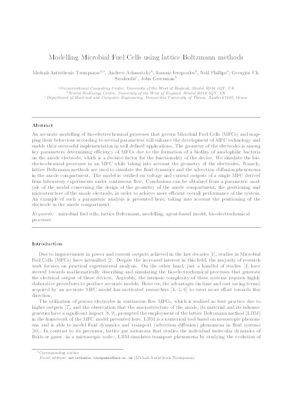 Modelling microbial fuel cells using Lattice Boltzmann methods Thumbnail