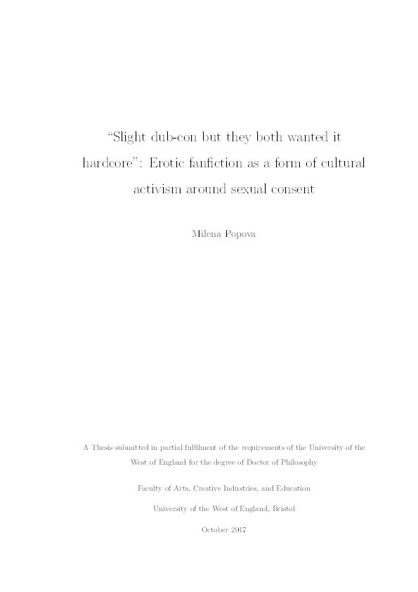 "Slight dub-con but they both wanted it hardcore": Erotic fanfiction as a form of cultural activism around sexual consent Thumbnail