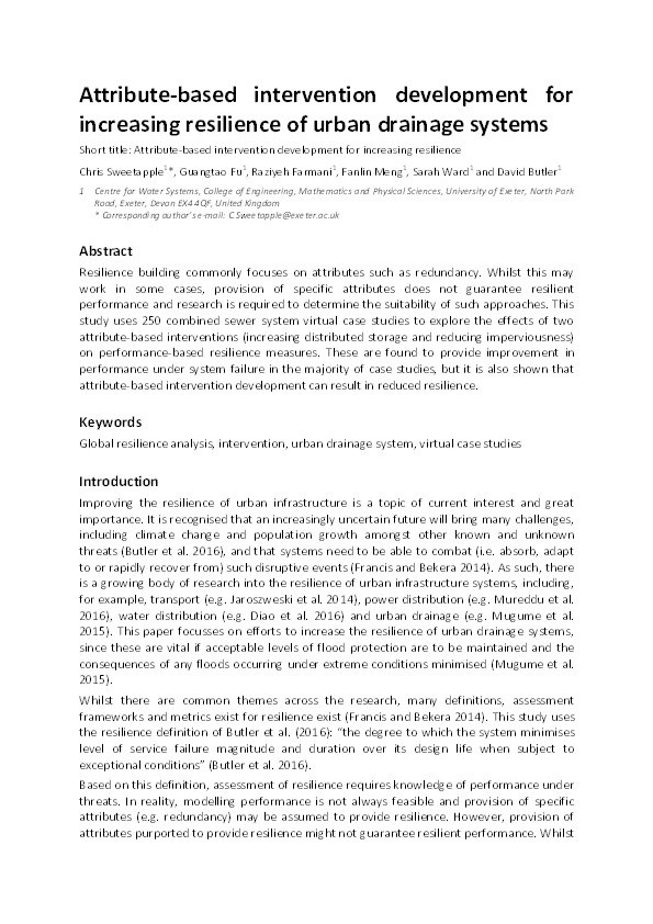 Attribute-based intervention development for increasing resilience of urban drainage systems Thumbnail