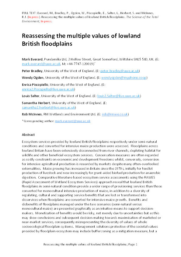 Reassessing the multiple values of lowland British floodplains Thumbnail